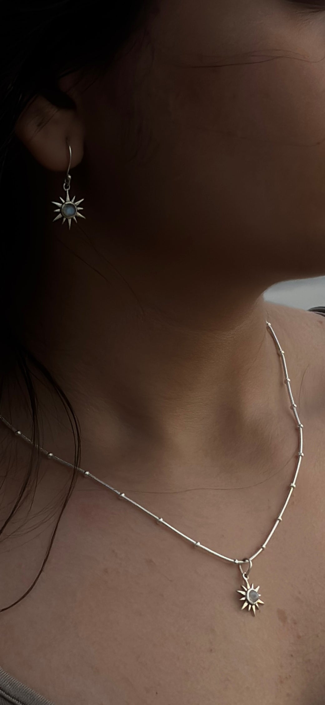 925 Sterling Silver Sunshine Moonstone Earrings & Necklace Set