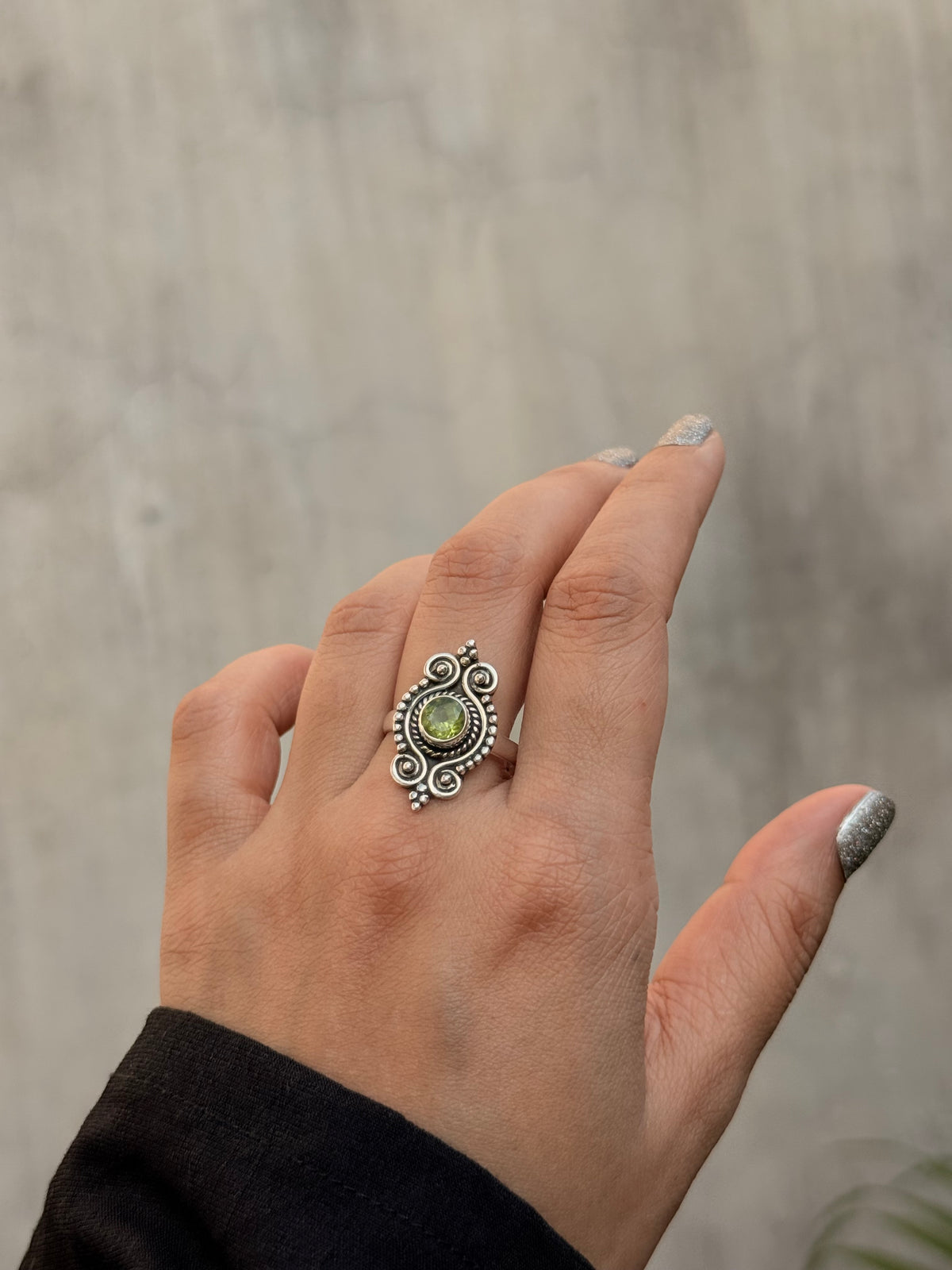 925 Sterling Silver Peridot Boho Ring