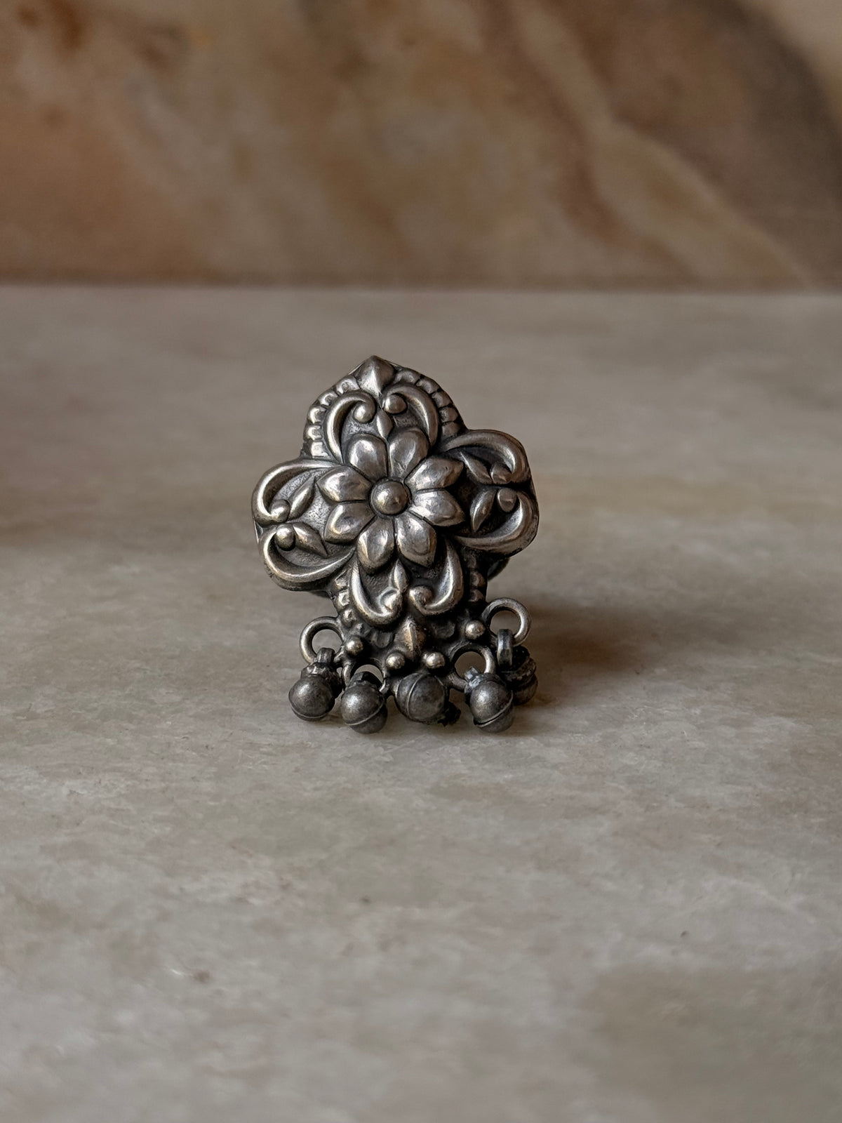 925 Sterling Silver Antique Ghungroo Handcrafted Adjustable Ring