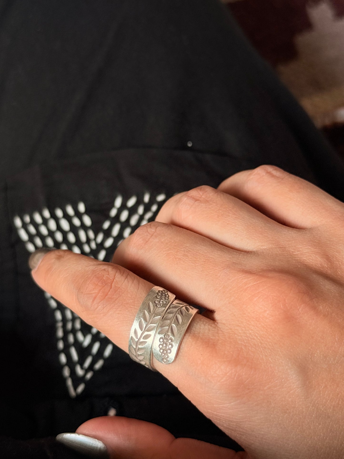 925 Sterling Silver Bohemian Hill Tribe Lavender Engraved Handcrafted Adjustable Ring