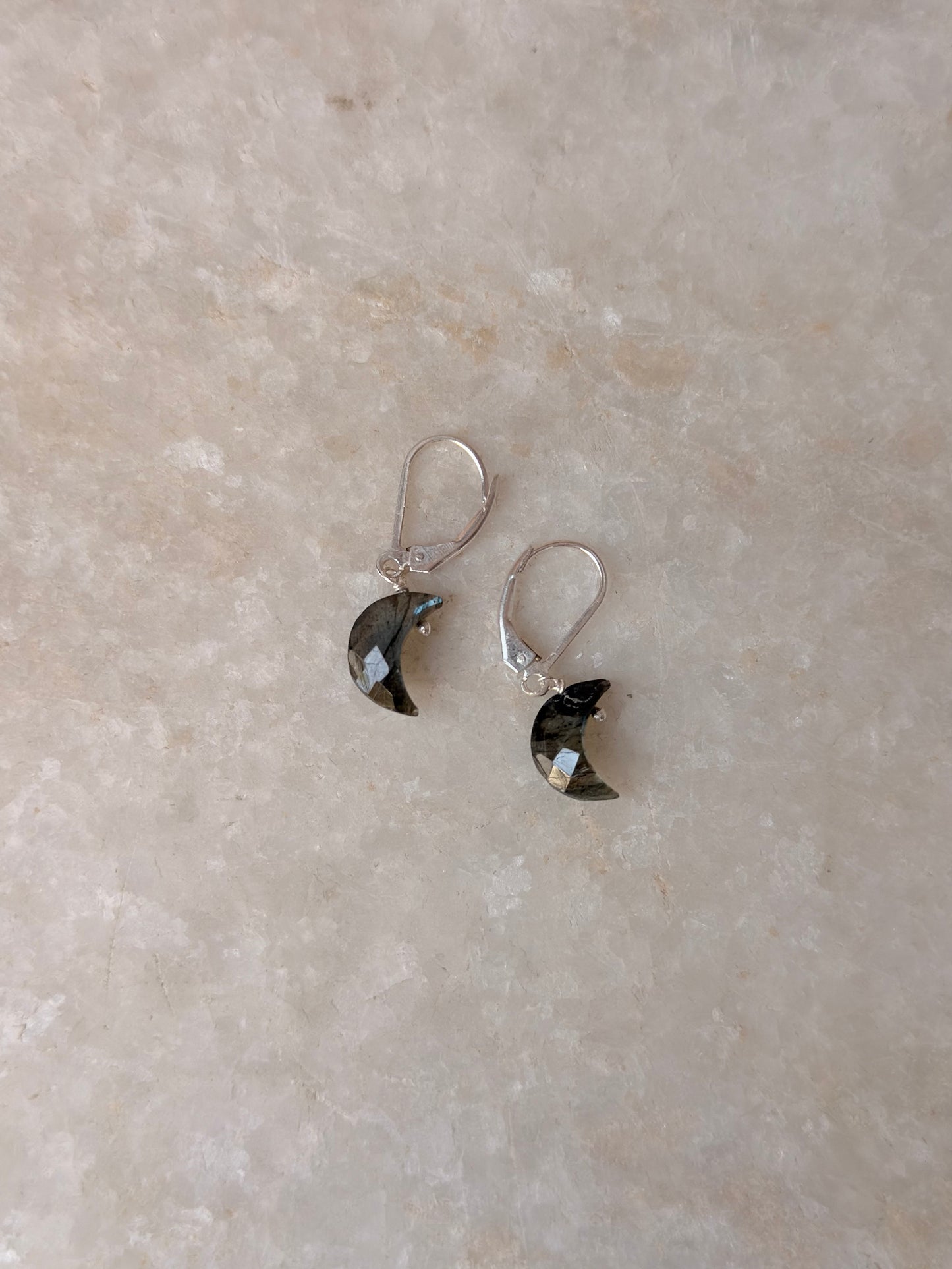 925 Sterling Silver Labradorite Moon Lever Back Earrings