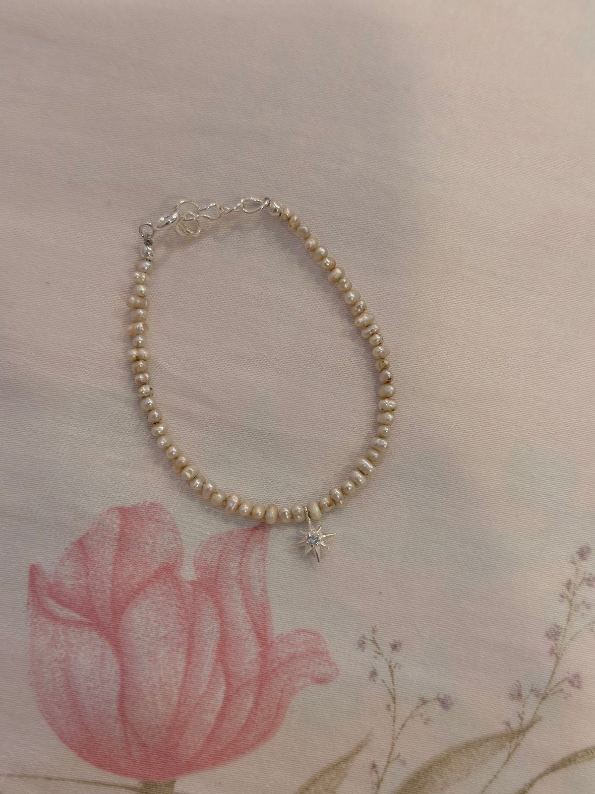 925 Sterling Silver Warm Tone Pearls, Blue Topaz North Star Bracelet