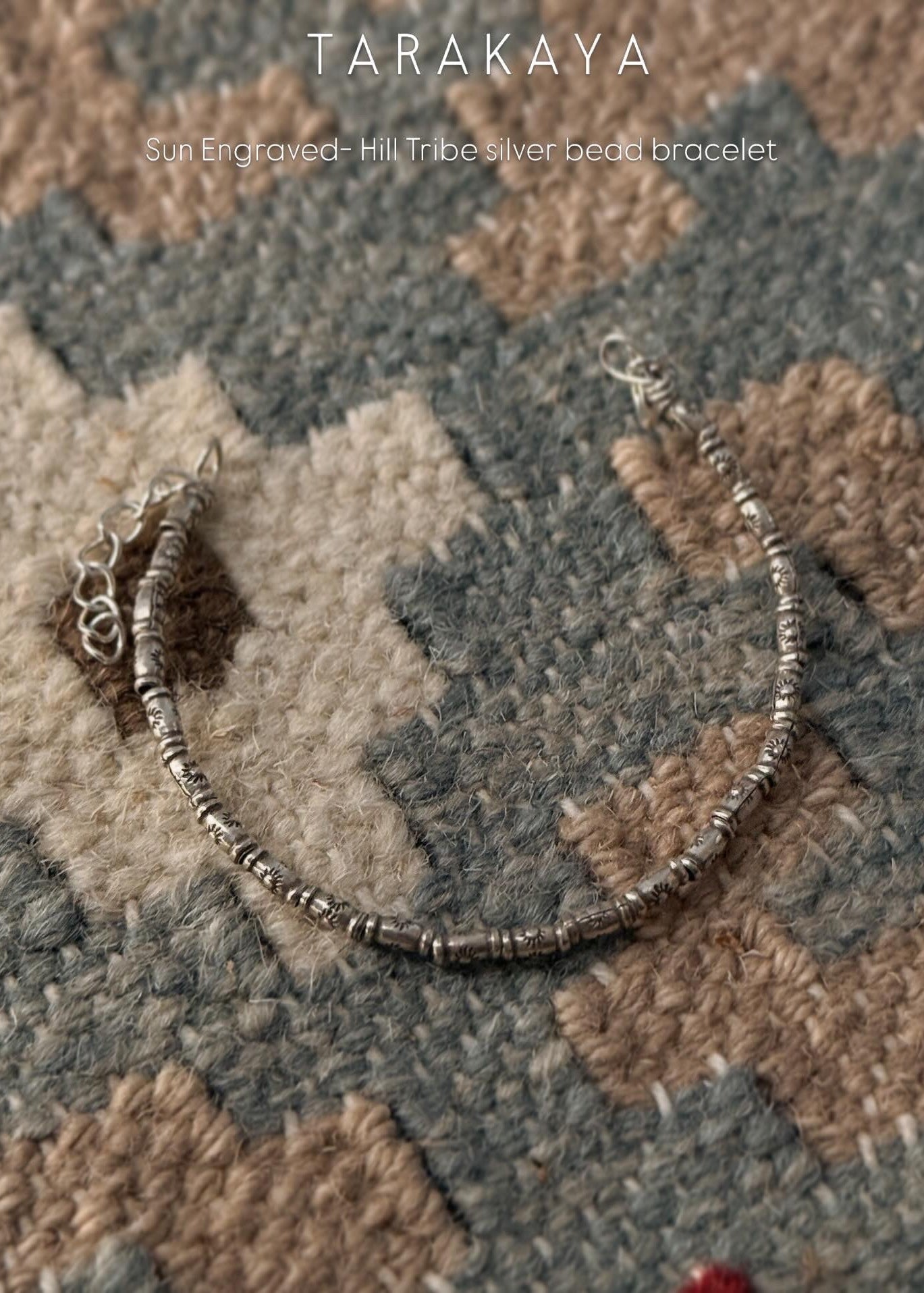 925 Sterling Silver Sun Handengraved Cylinder Hill Tribe Beads In Pure Silver Wire Handcrafted Stack Bracelet