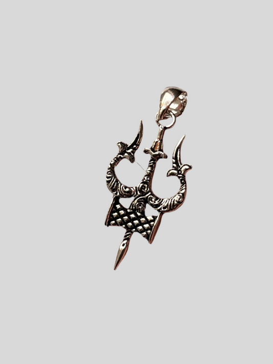 Trishul Damru Big 925 Sterling Silver Pendant