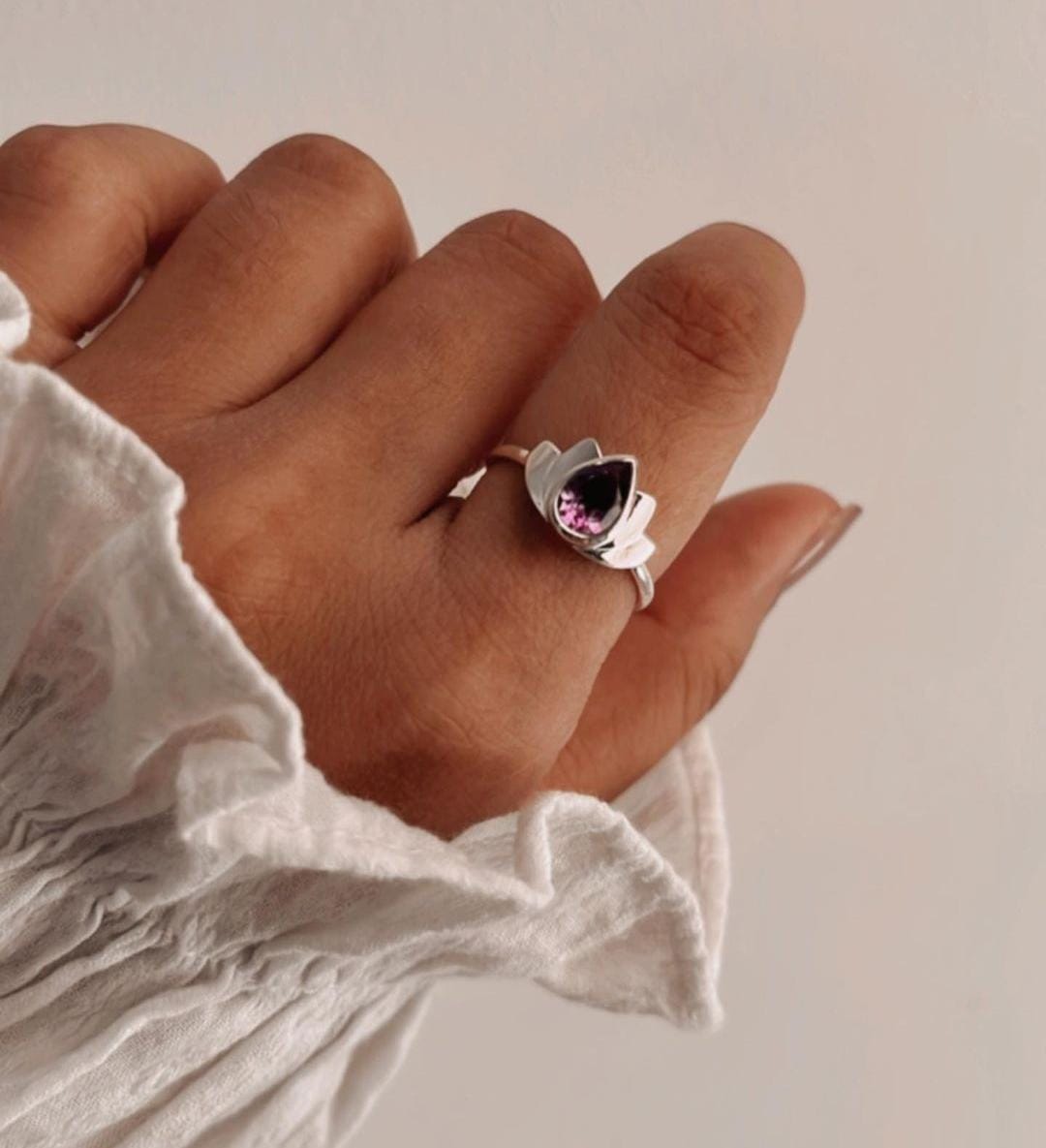 Amethyst Divine Lotus Ring for Spiritual Healing