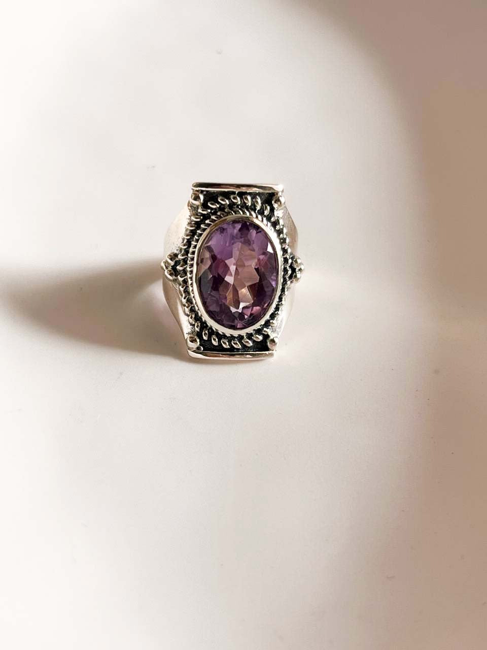 Amethyst Boho Statement Silver Ring