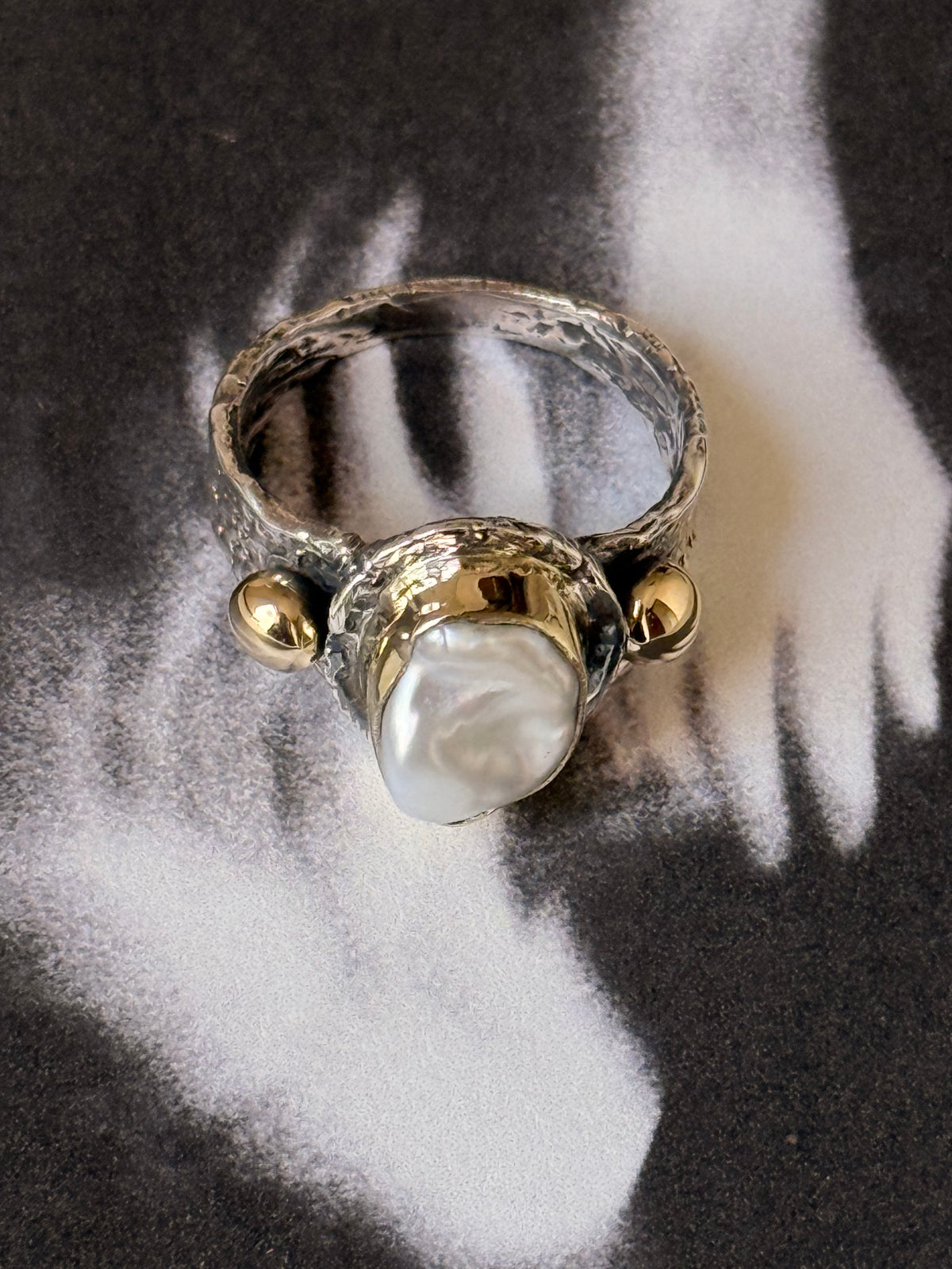 925 Sterling Silver Baroque Pearl Rustic Fusion Handcrafted Ring