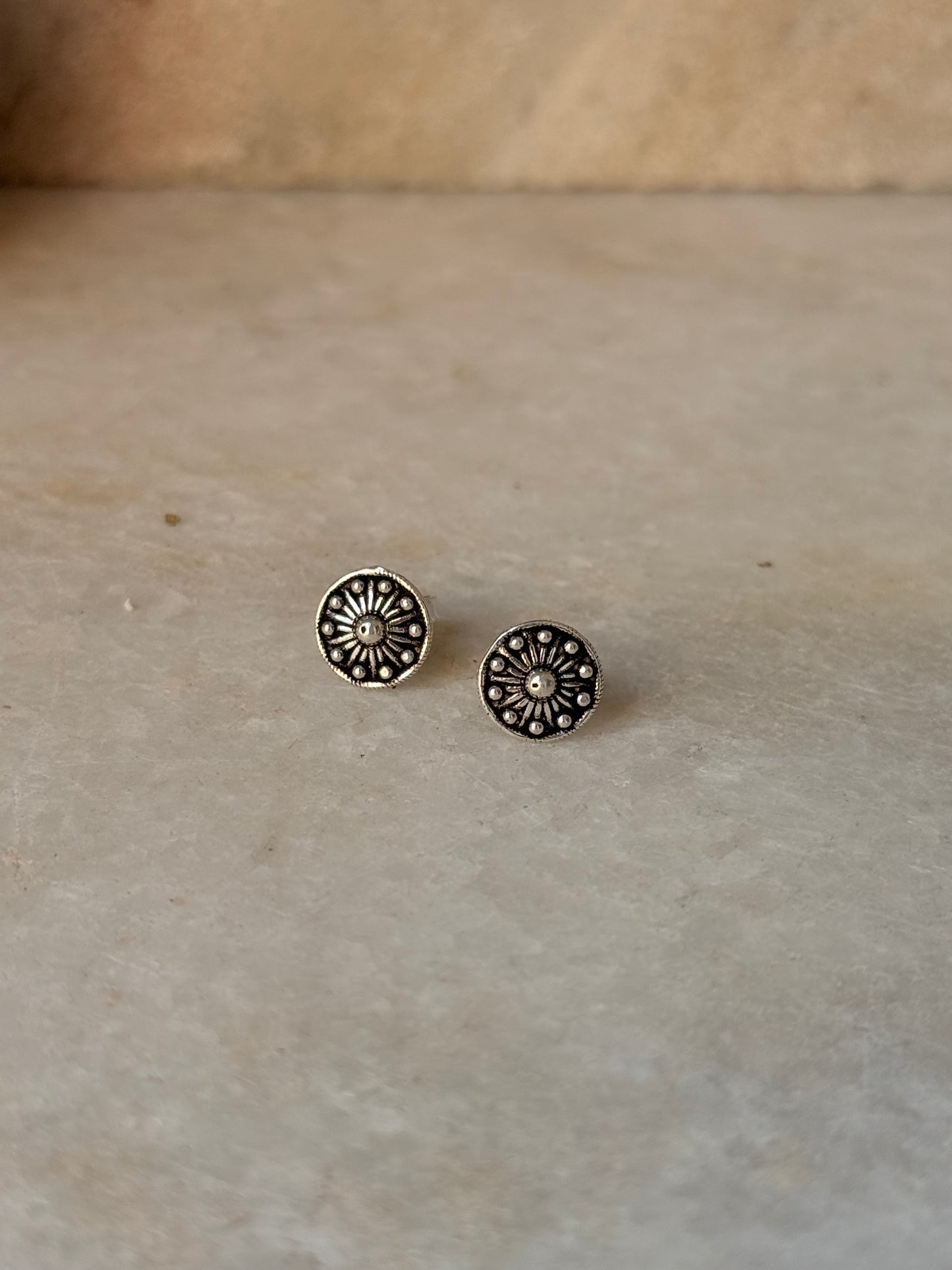 925 Sterling Silver Antique Plain Oxidised Boho Studs Earrings