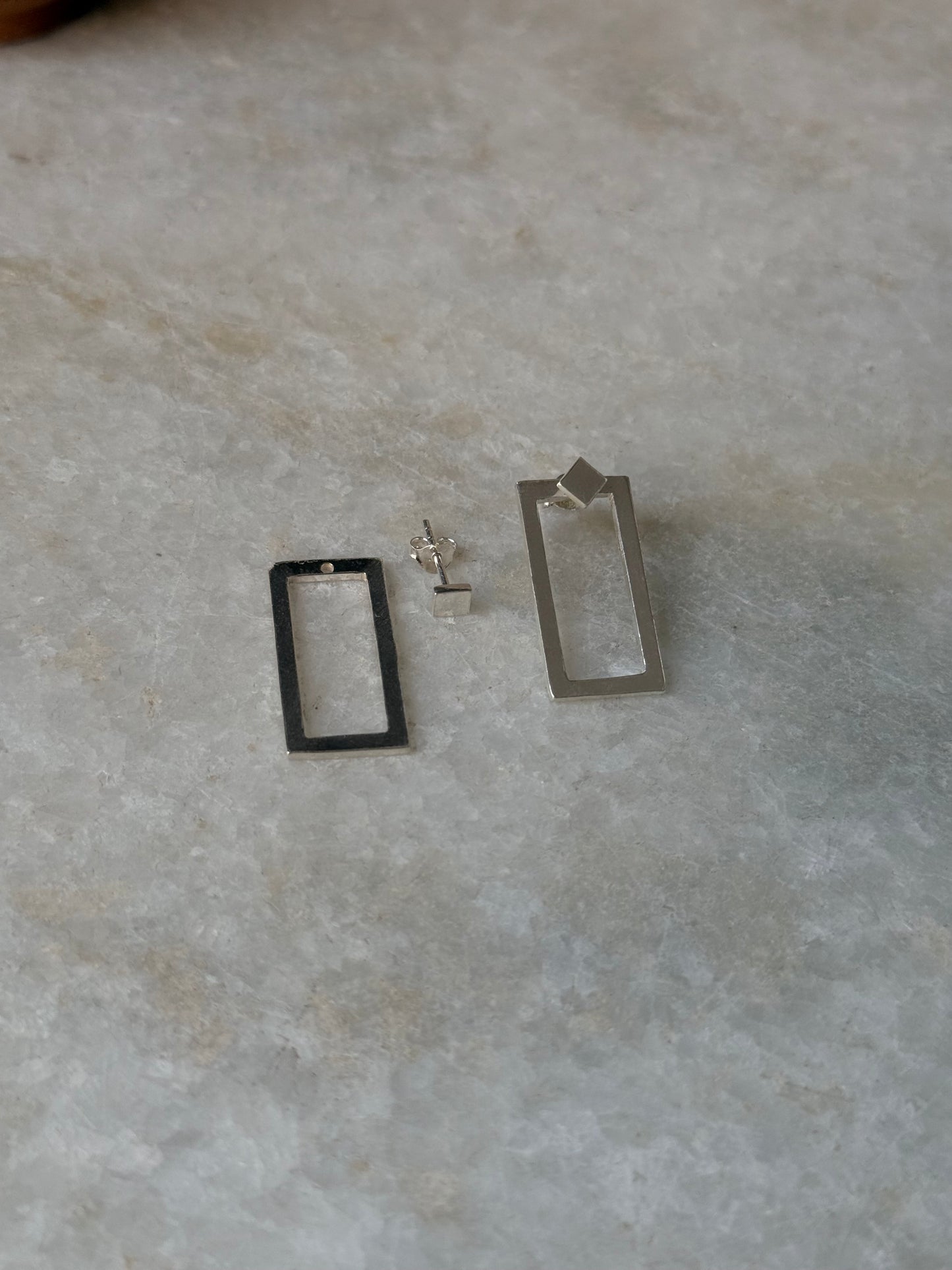 925 Sterling Silver Chunky Italian 2 in 1 Rectangular Statement Studs