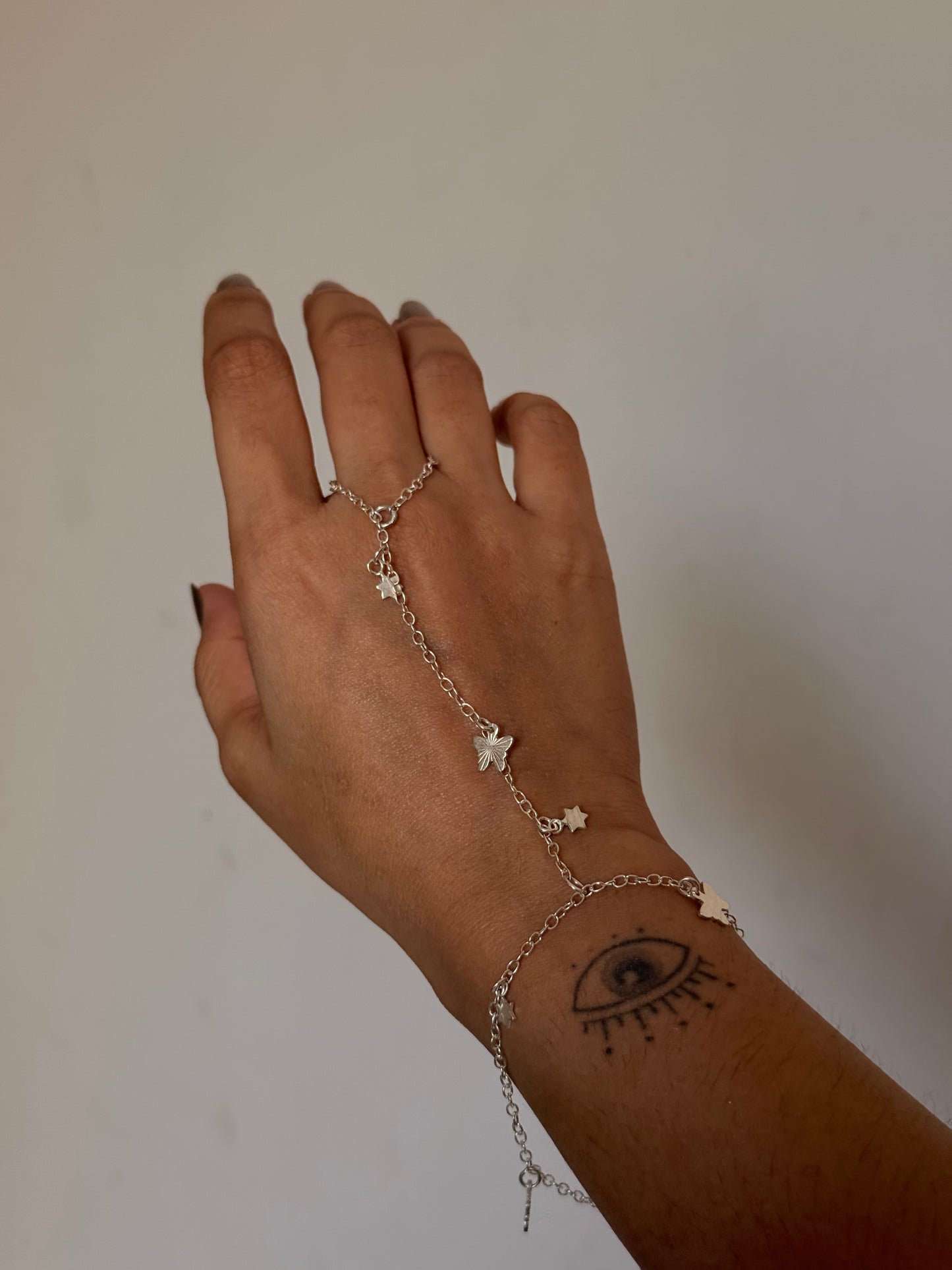 925 Sterling Silver Pretty Butterfly & Star Charms Handcrafted Hand Chain