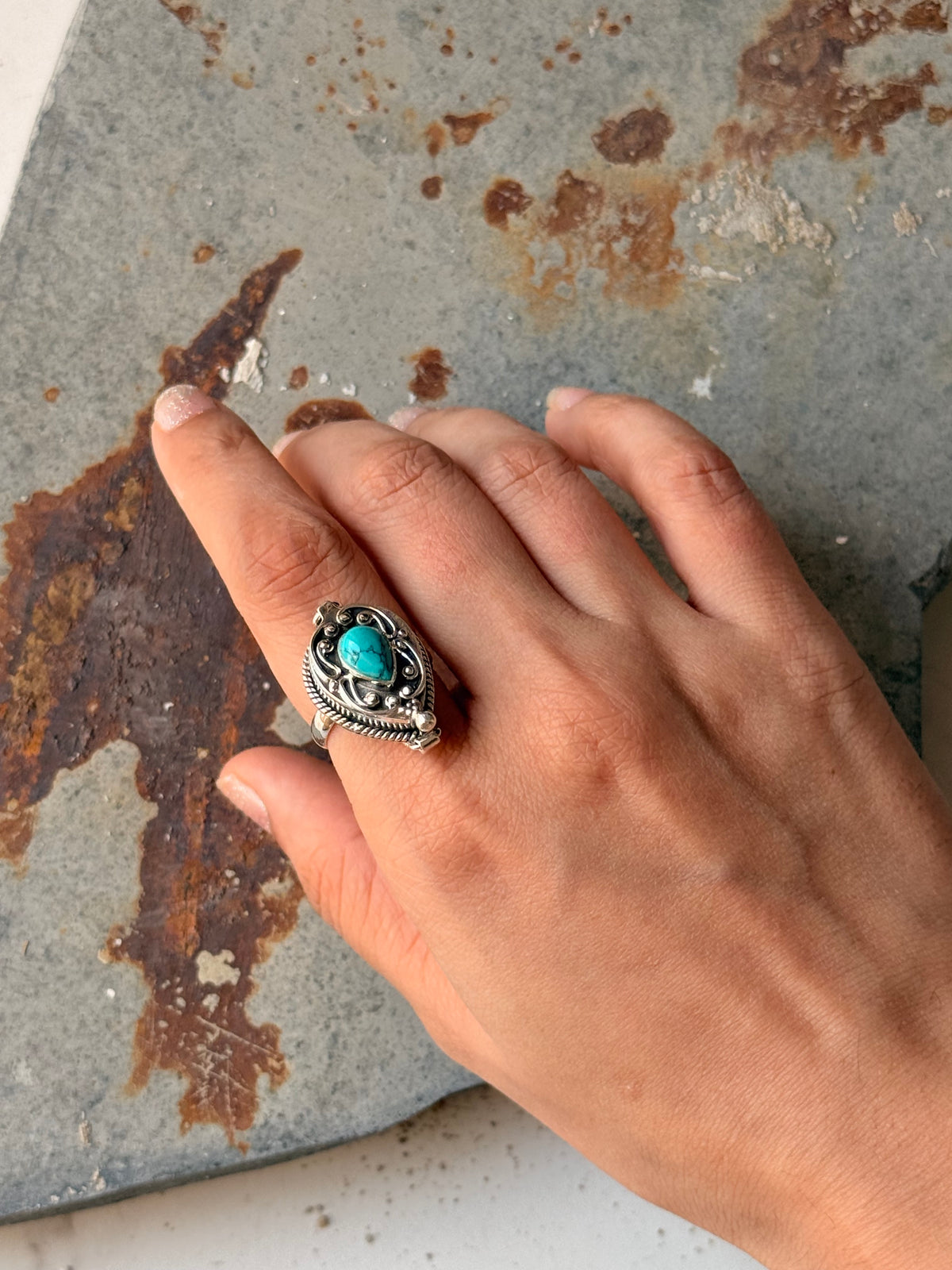 925 Sterling Silver Faux Turquoise Storage Ring