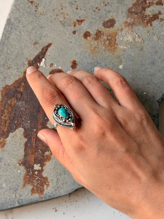 925 Sterling Silver Faux Turquoise Khumaar Storage Ring