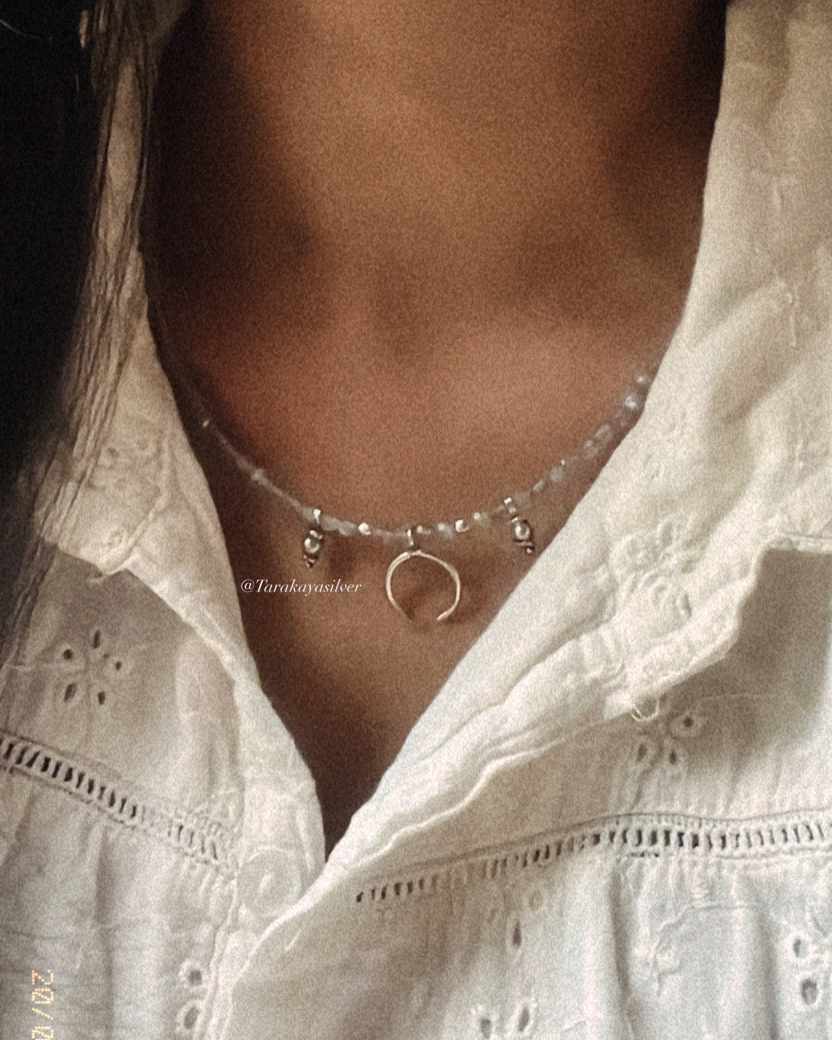 Labradorite 3-4mm Faceted Natural Crystal with Crescent Moon 925 Sterling Silver Boho Necklace