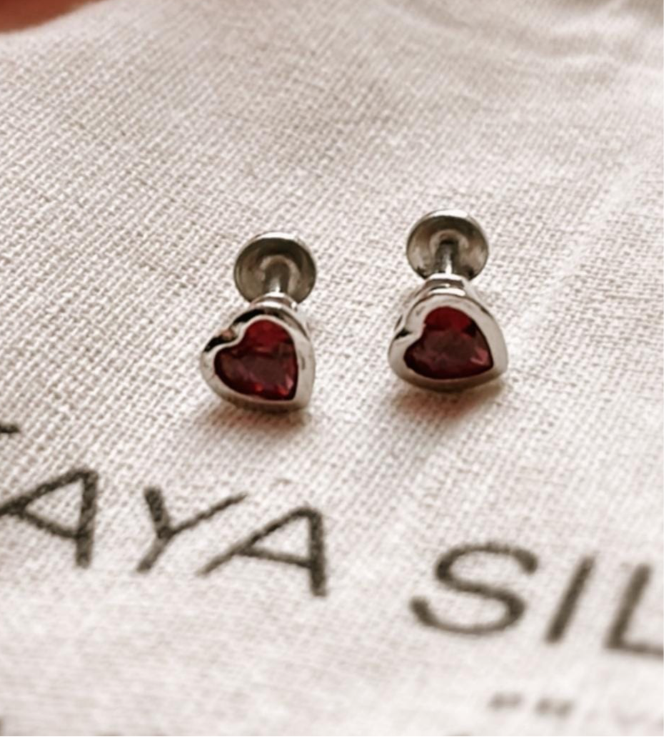 Stylish Pink CZ Heart Silver 5MM Stud Earrings