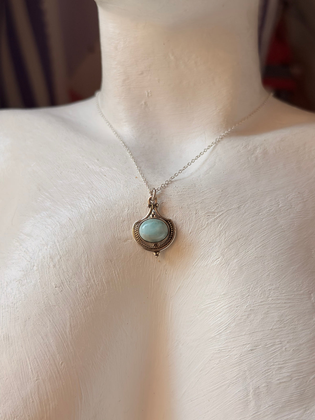 925 Sterling Silver Larimar Boho Necklace