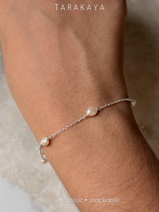 925 Sterling Silver Serene Fresh Water Pearls Handcrafted Bracelet