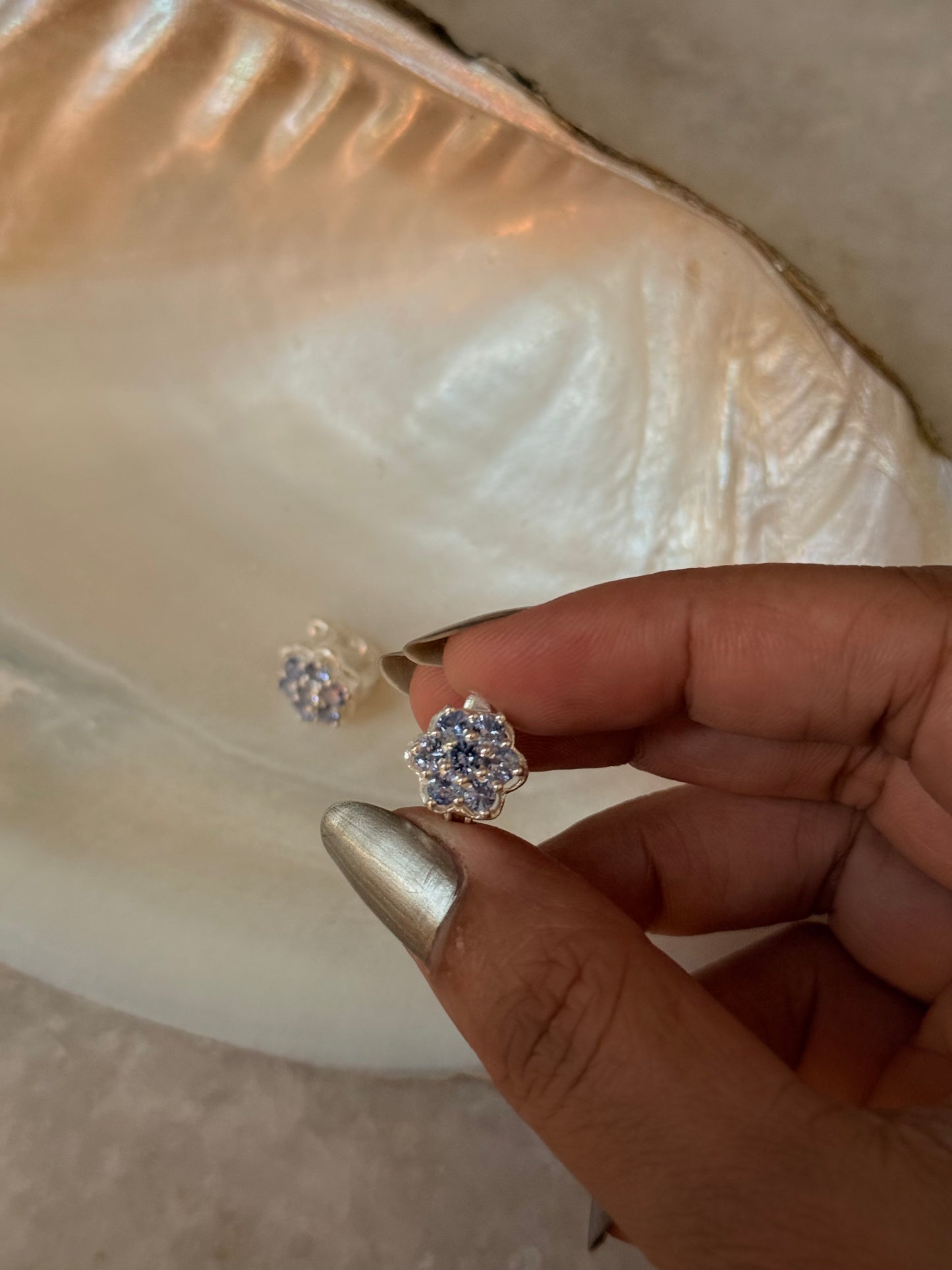 925 Sterling Silver Tanzanite Small Floral Dream Earrings
