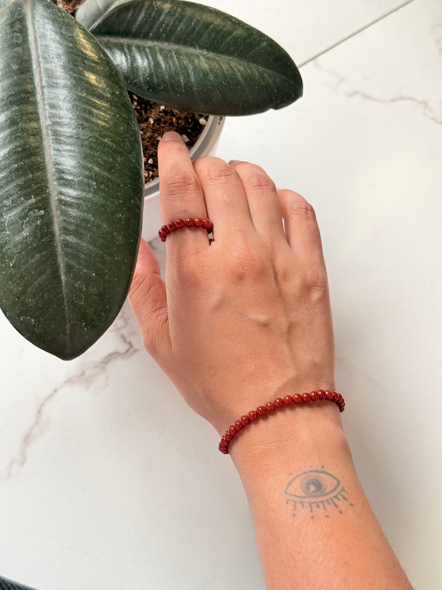 Natural Crystal Carnelian 4mm Stretchy Rings & Bracelet