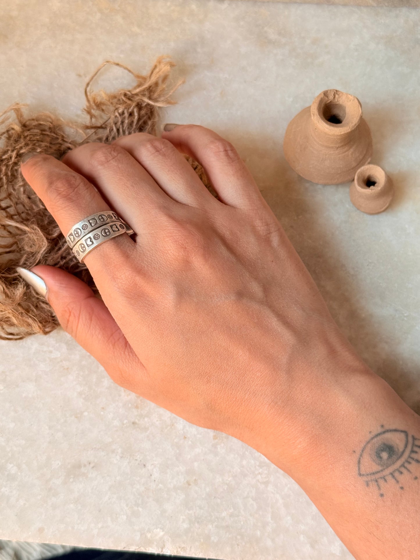 925 Sterling Silver Bohemian Hill Quirky Smiley,Hearts Emoji Engraved Handcrafted Adjustable Ring