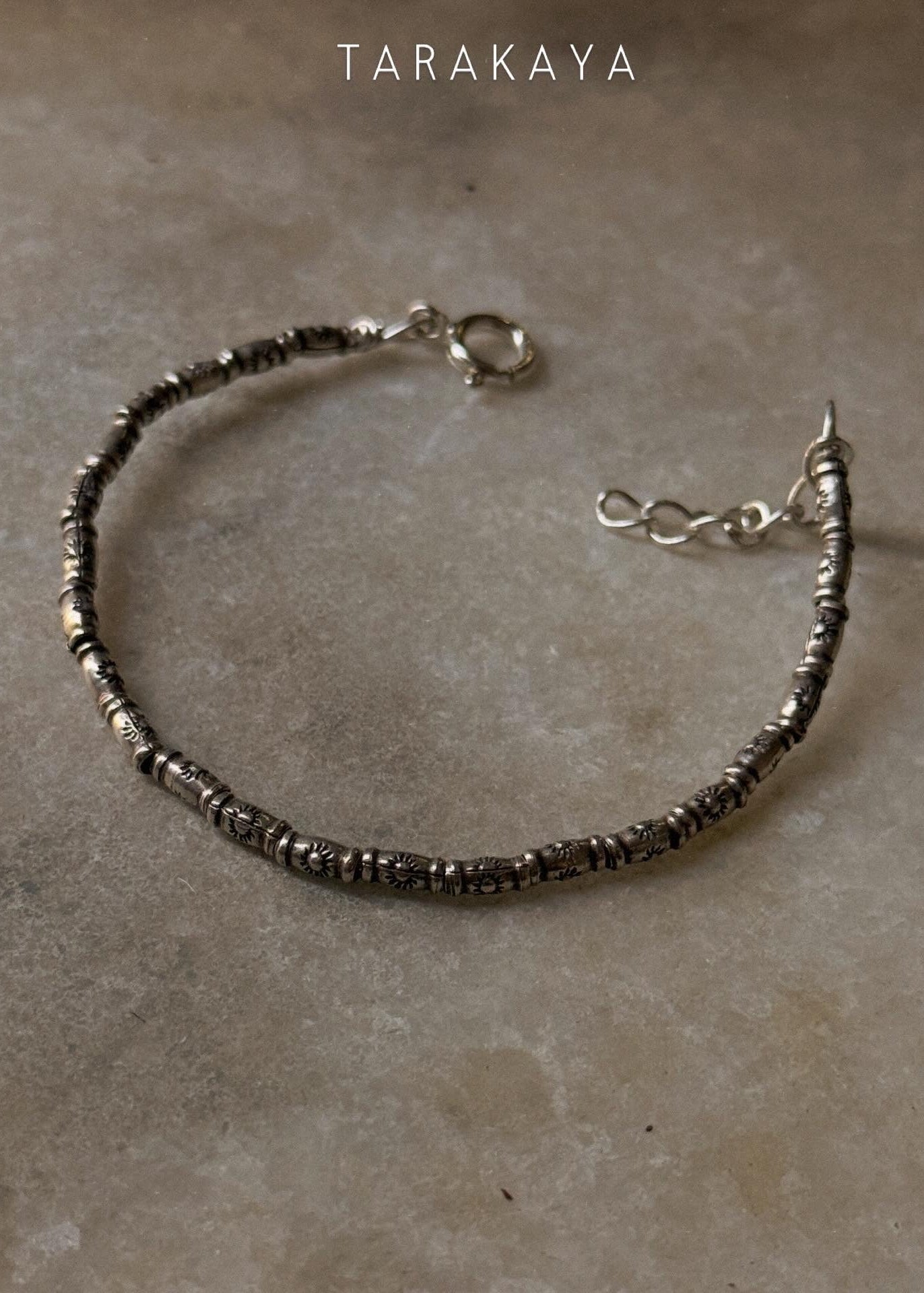 925 Sterling Silver Sun Handengraved Cylinder Hill Tribe Beads In Pure Silver Wire Handcrafted Stack Bracelet