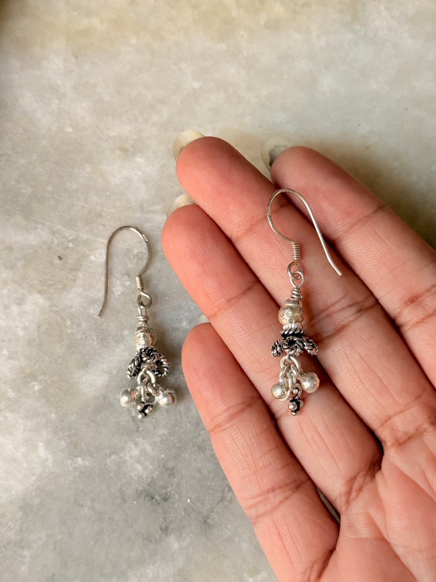 925 Sterling Silver Handcrafted Ghungroo , Rawa Charms ~Jhumki Handcrafted Hook Earrings