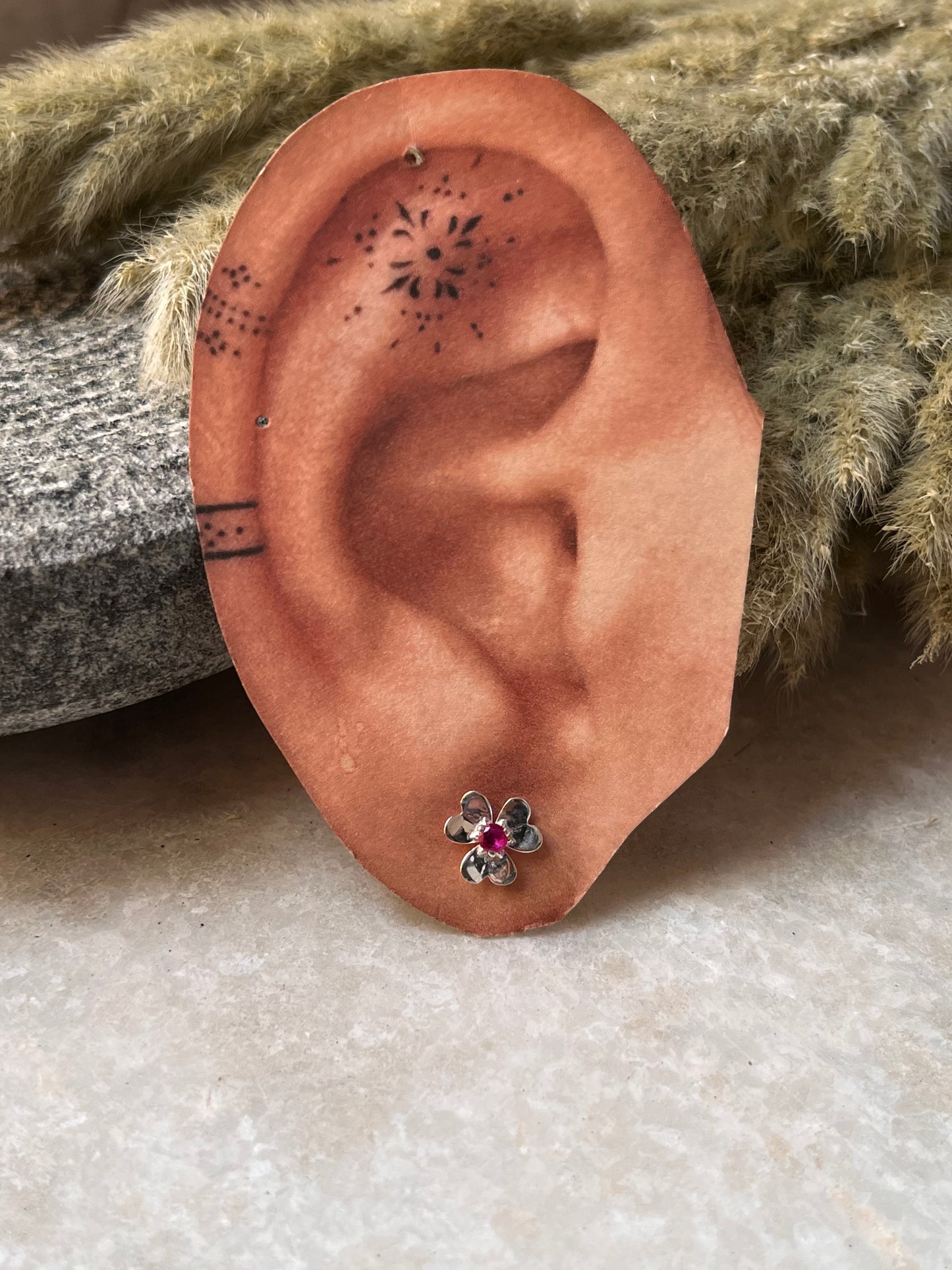 Ruby Lab Grown Flower 925 Sterling Silver Studs