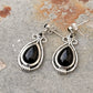 925 Sterling Silver Black Onyx Pear Gothic Handcrafted Studs Earrings