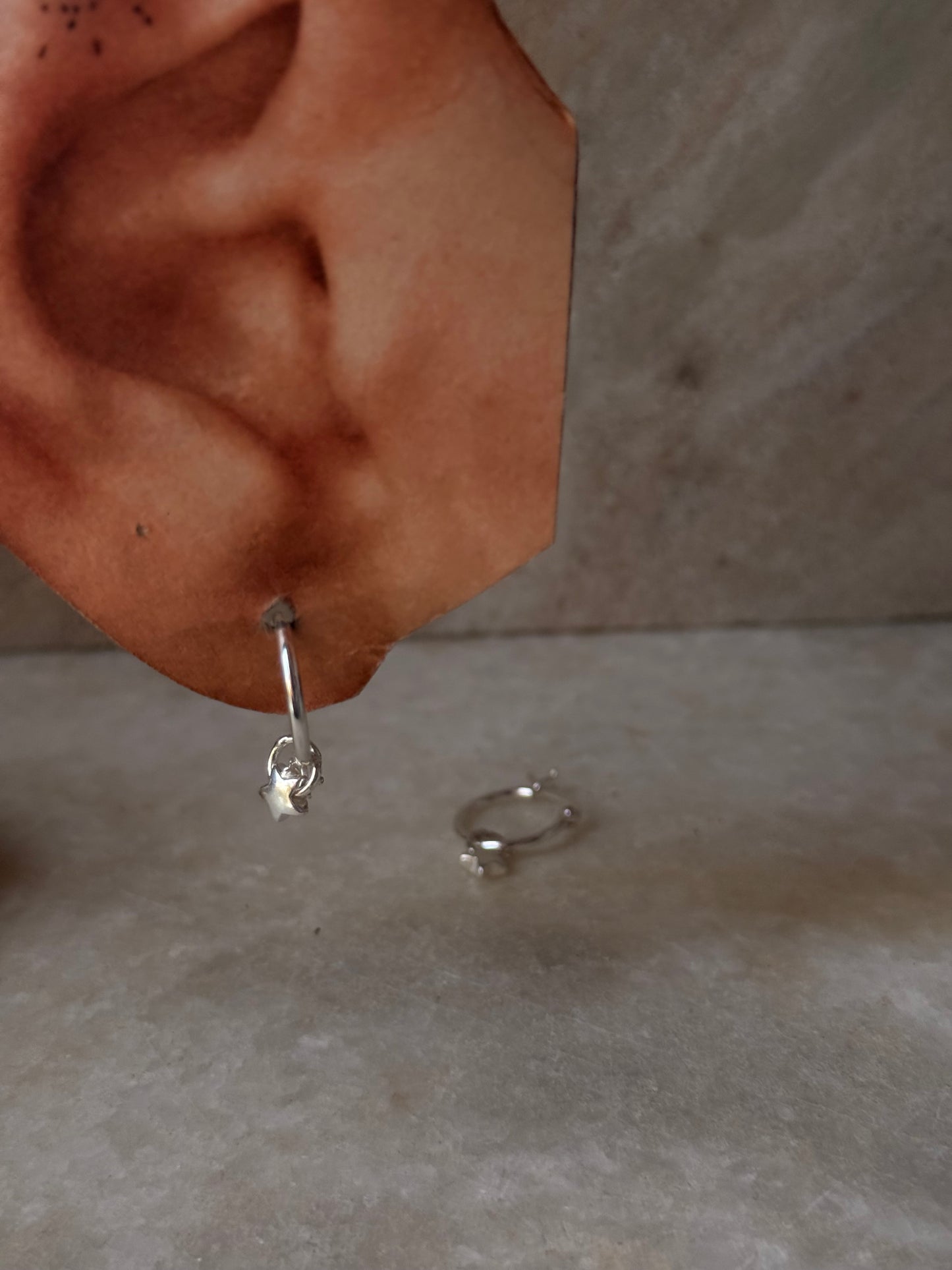 925 Sterling Silver Star Charm Italian Hoops