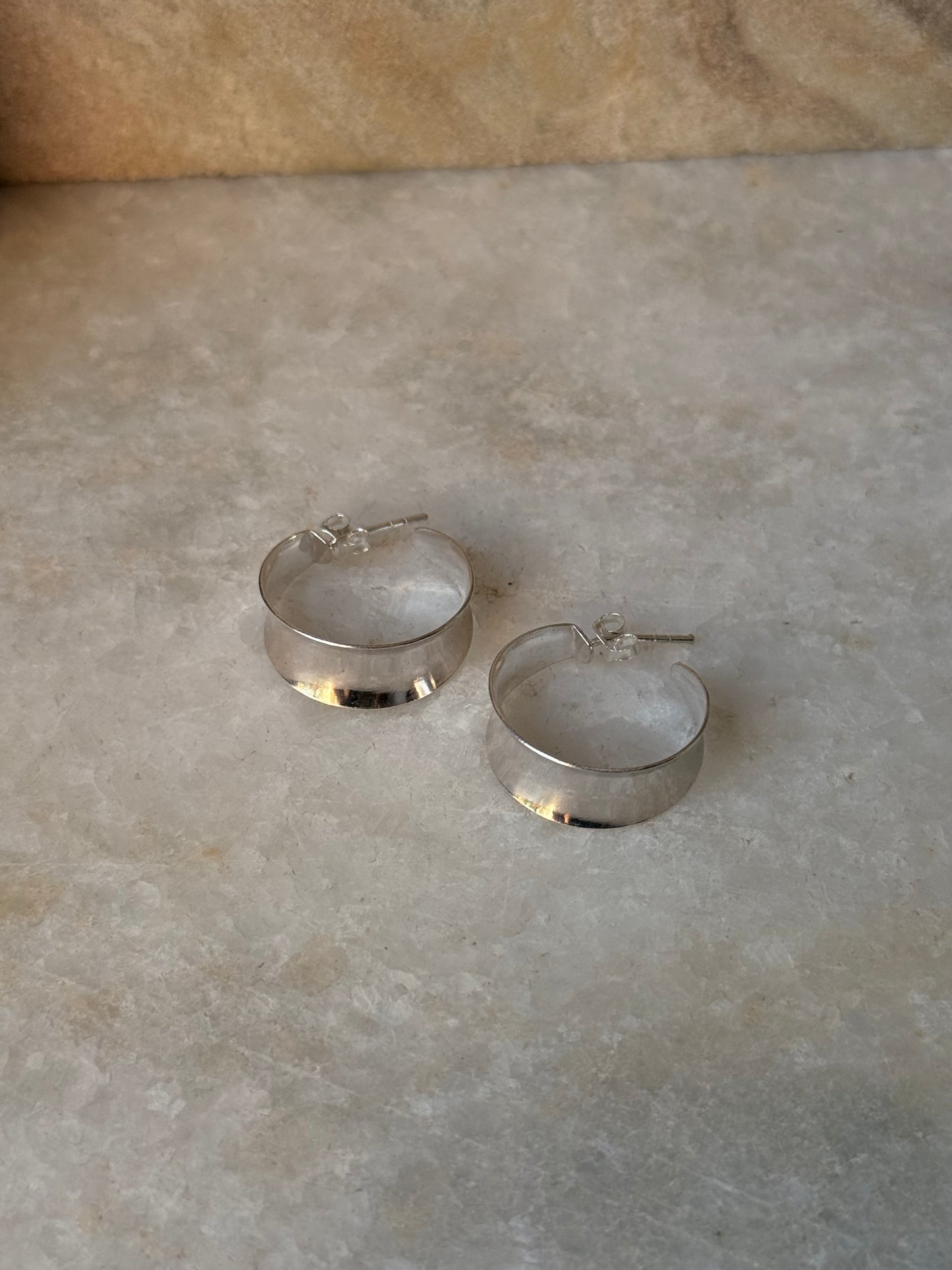 925 Sterling Silver Chunky Italian C Statement Half Hoops Earrings