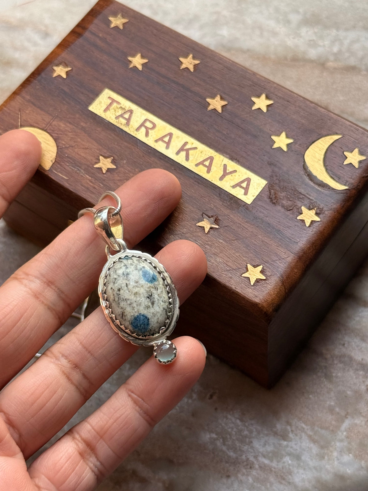 925 Sterling Silver K2 Jasper & Aquamarine Round Handcrafted One of a Kind Oval Pendant