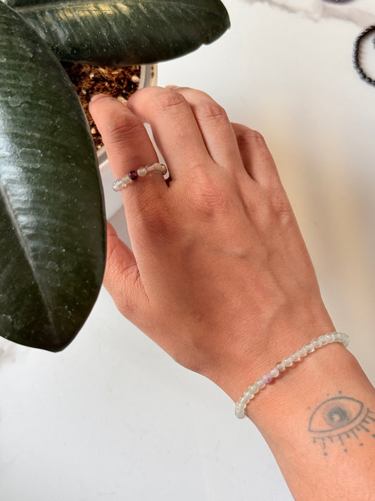 Natural Crystal Fluorite 4mm Stretchy Rings & Bracelet