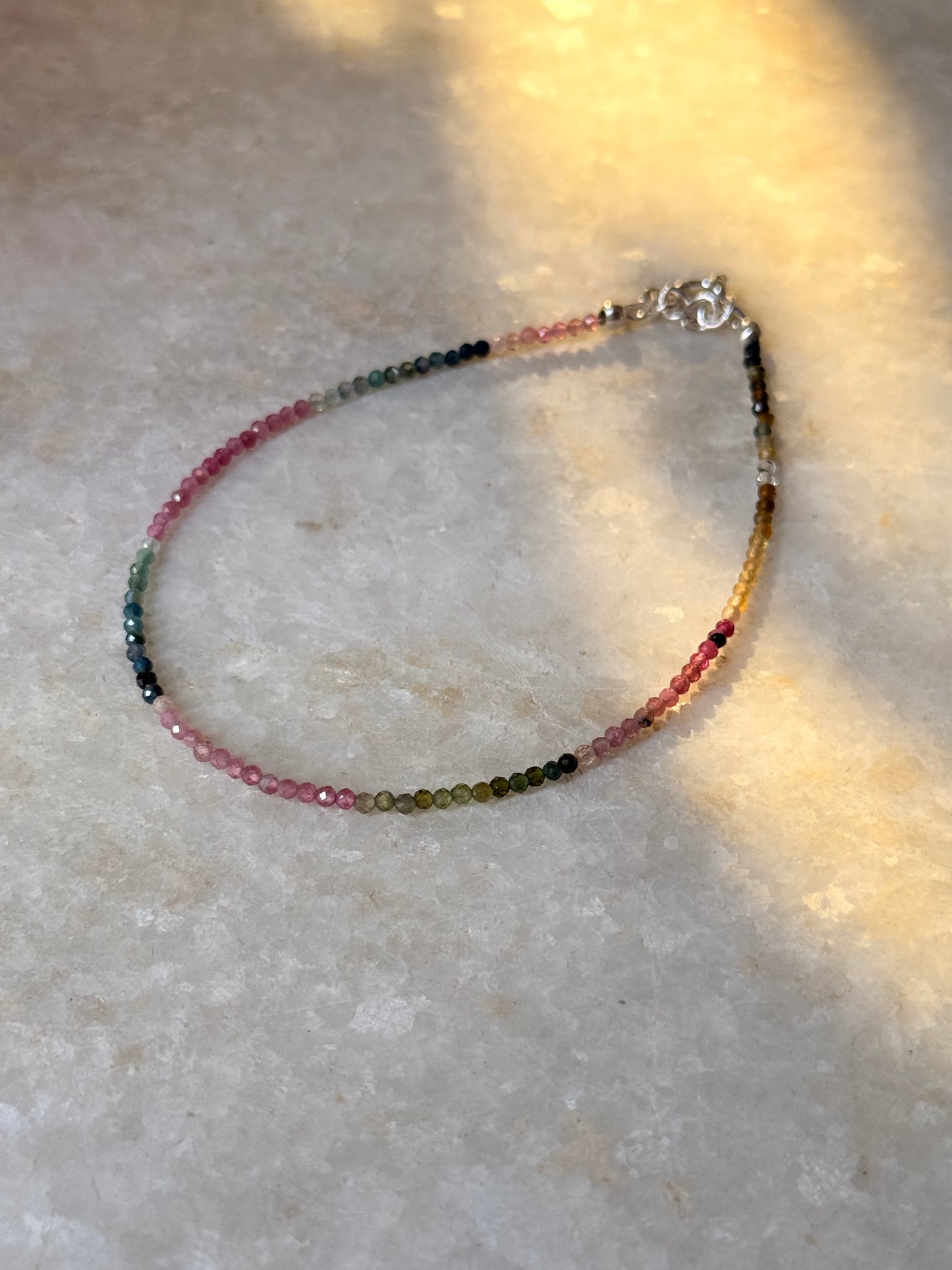 Multi Tourmaline 2mm Dark 925 Sterling Silver Anklet