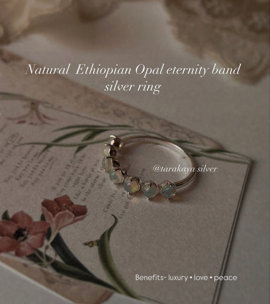 Natural Ethiopian Opal Eternity Band Ring in Sterling Silver