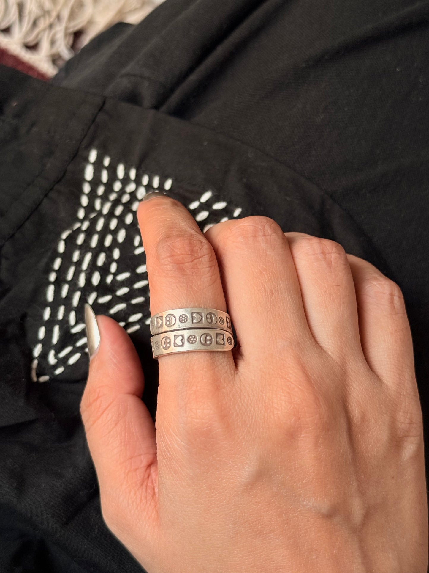 925 Sterling Silver Bohemian Hill Quirky Smiley,Hearts Emoji Engraved Handcrafted Adjustable Ring