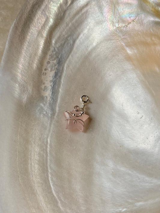 925 Sterling Silver Rose Quartz Star Carved -Wire Wrapped Handcrafted Pendant