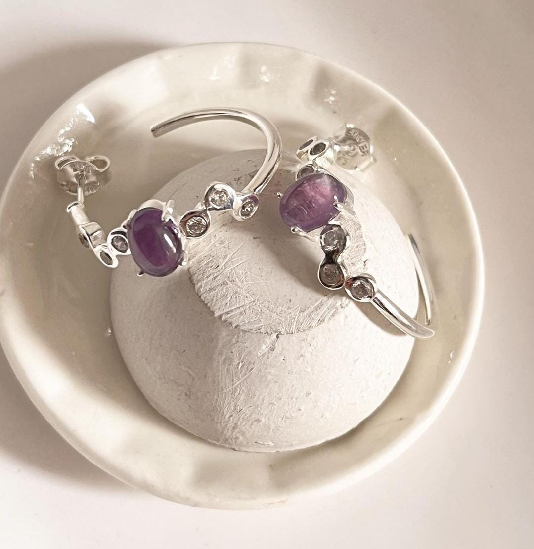 Amethyst CZ Silver Hoops for Bold Style