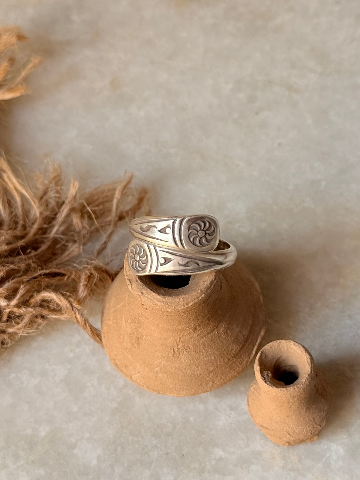 925 Sterling Silver Bohemian Hill Tribe Sun Engraved Handcrafted Adjustable Ring