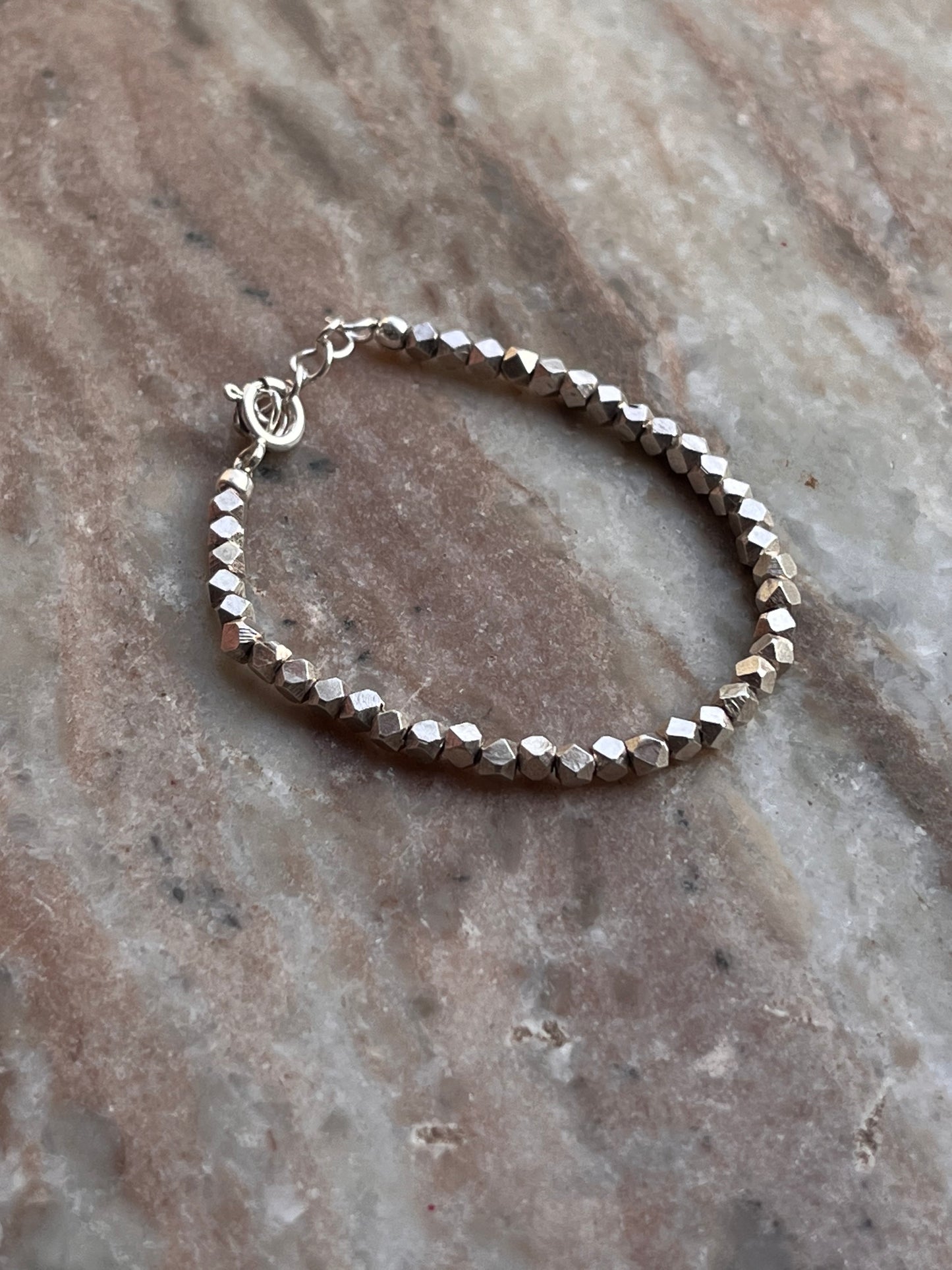 Chunky Raw Antique Solid Silver Cut Beads Handcrafted Stackable Sterling Silver 925 Bracelet