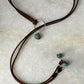 925 Sterling Silver Tribal Engraved with Turquoise Charm Brown Cord Leather Necklace