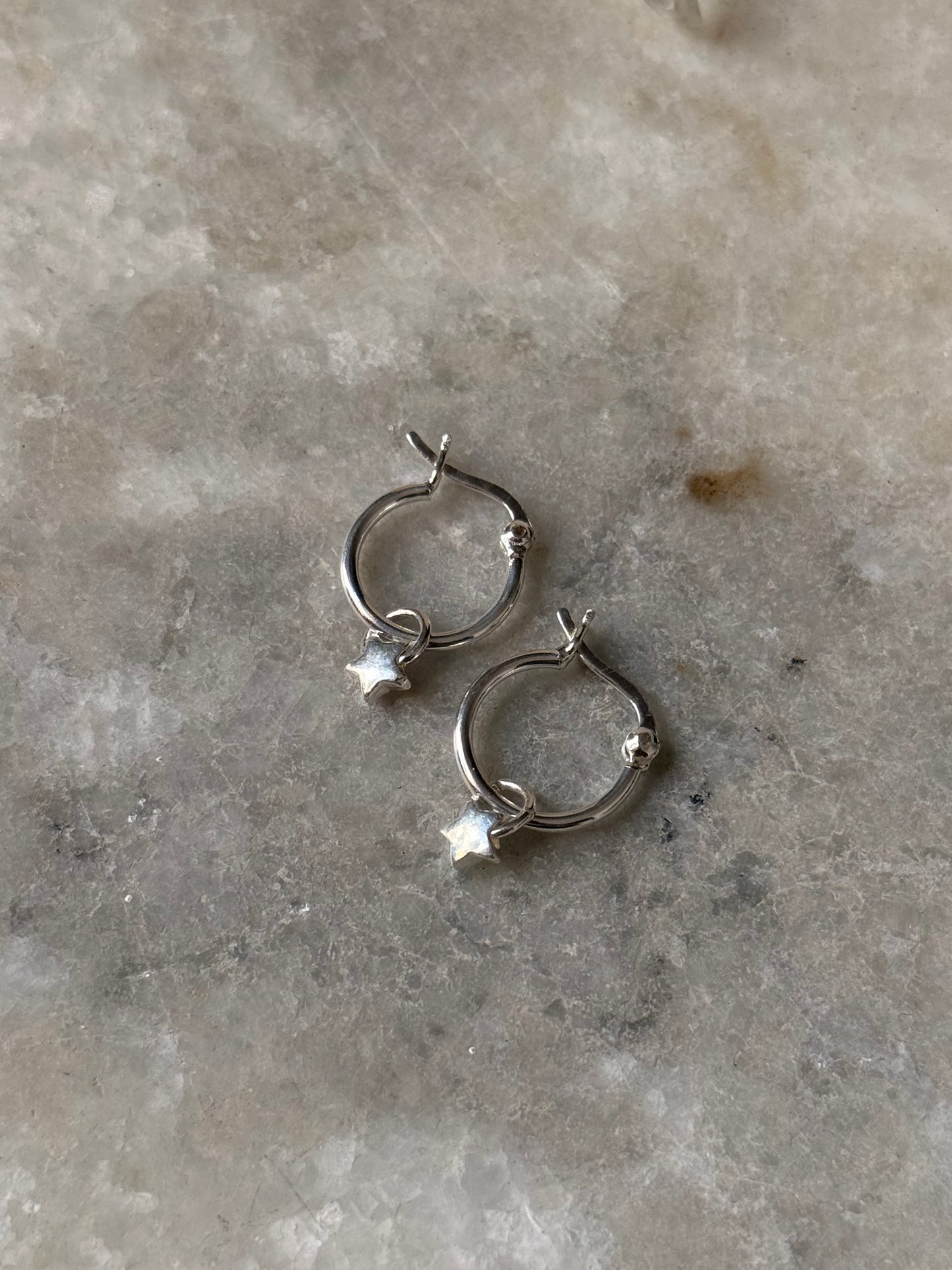 925 Sterling Silver Star Charm Italian Hoops
