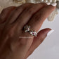 Adjustable statement 925 silver ring with ruby lab-grown flowers  