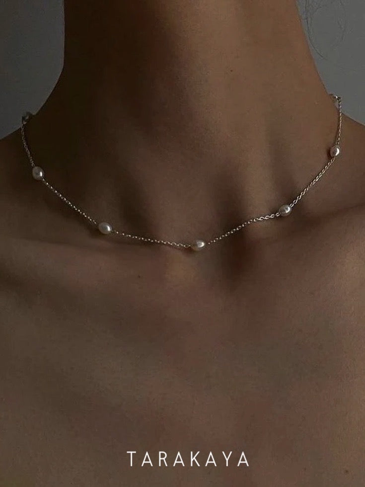 Handcrafted 925 sterling silver choker with serene freshwater pearls  