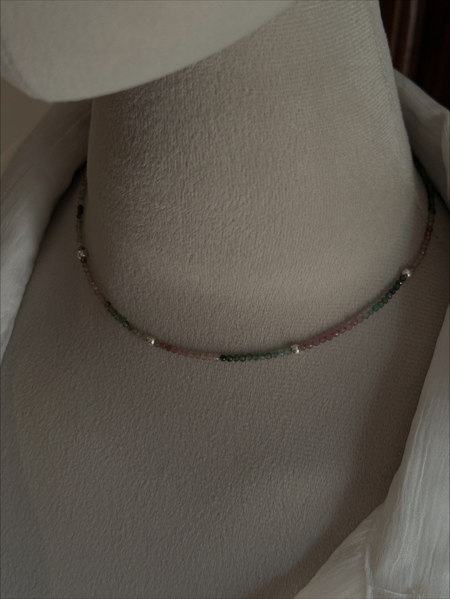 Multi Tourmaline 2MM Crystals & Silver Balls  925 Sterling Silver Necklace