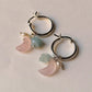 925 Sterling Silver Rose Quartz Moon, Aquamarine Star and Fresh Water Pearl Handcrafted Hoops