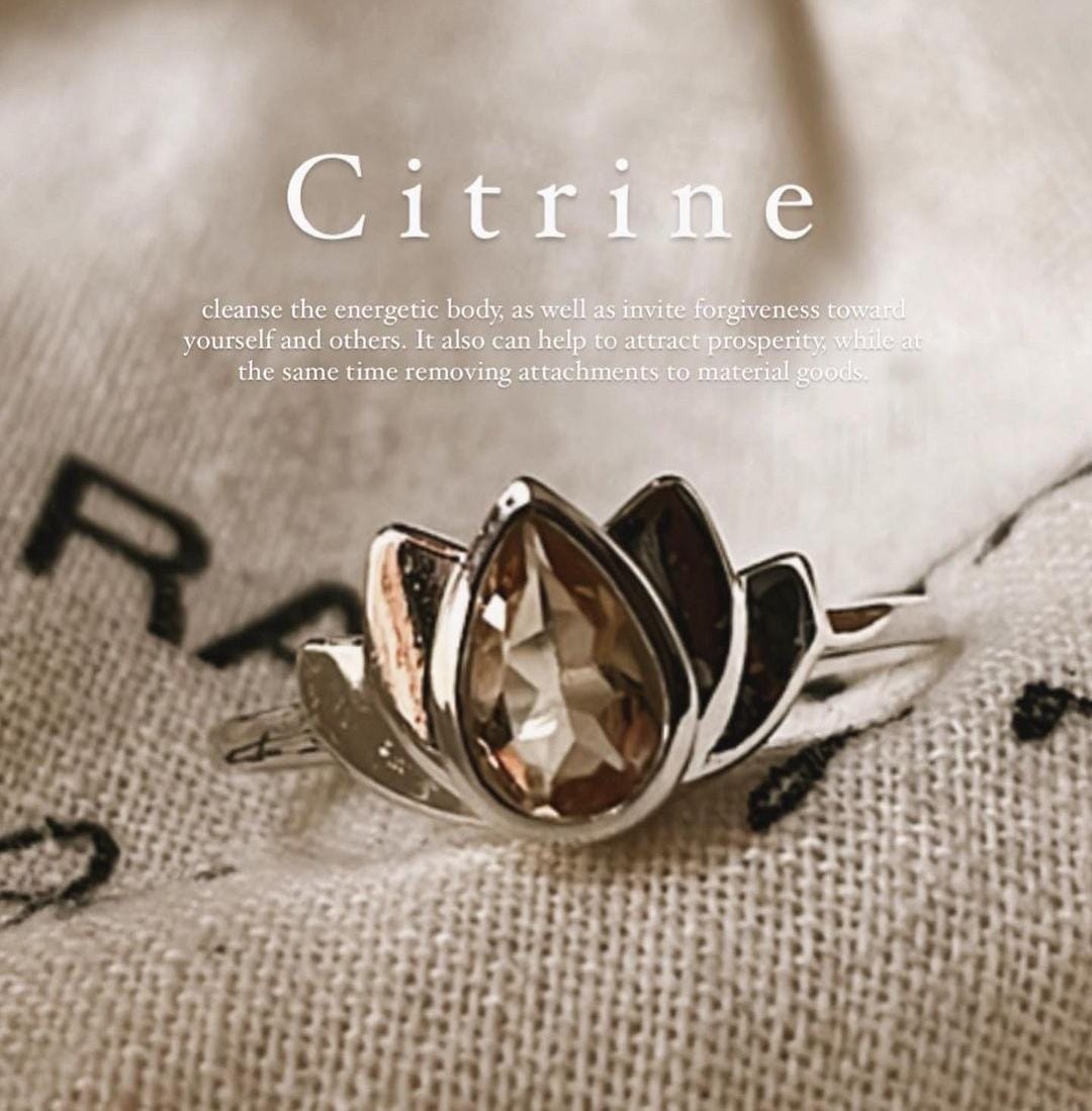 Citrine divine lotus silver ring with intricate floral design