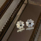 925 Sterling Silver Mother of Pearl Flower Carved - Black Spinel Round Studs- 2 in 1