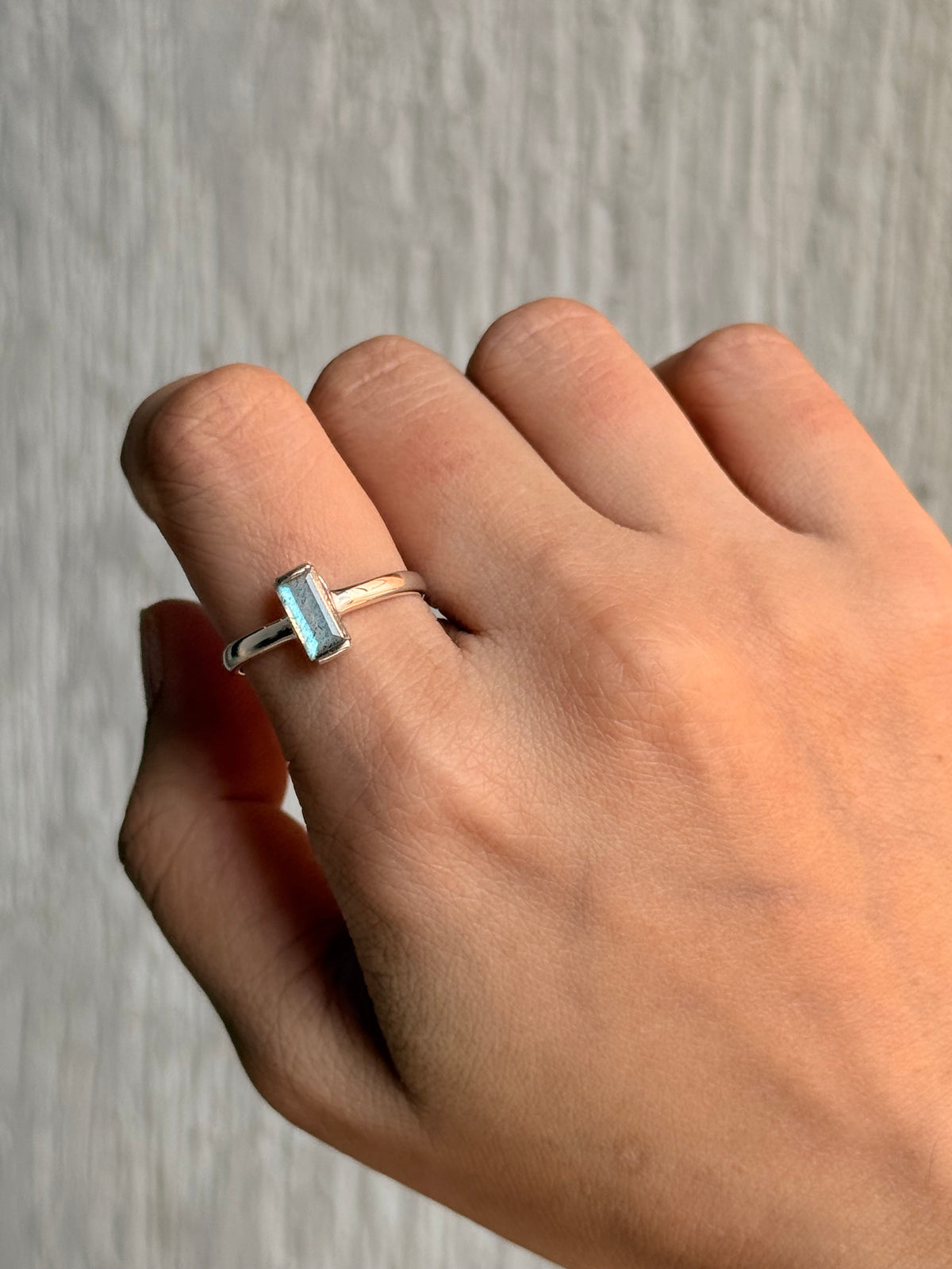 925 Sterling Silver Labradorite Baguette Cut Ring
