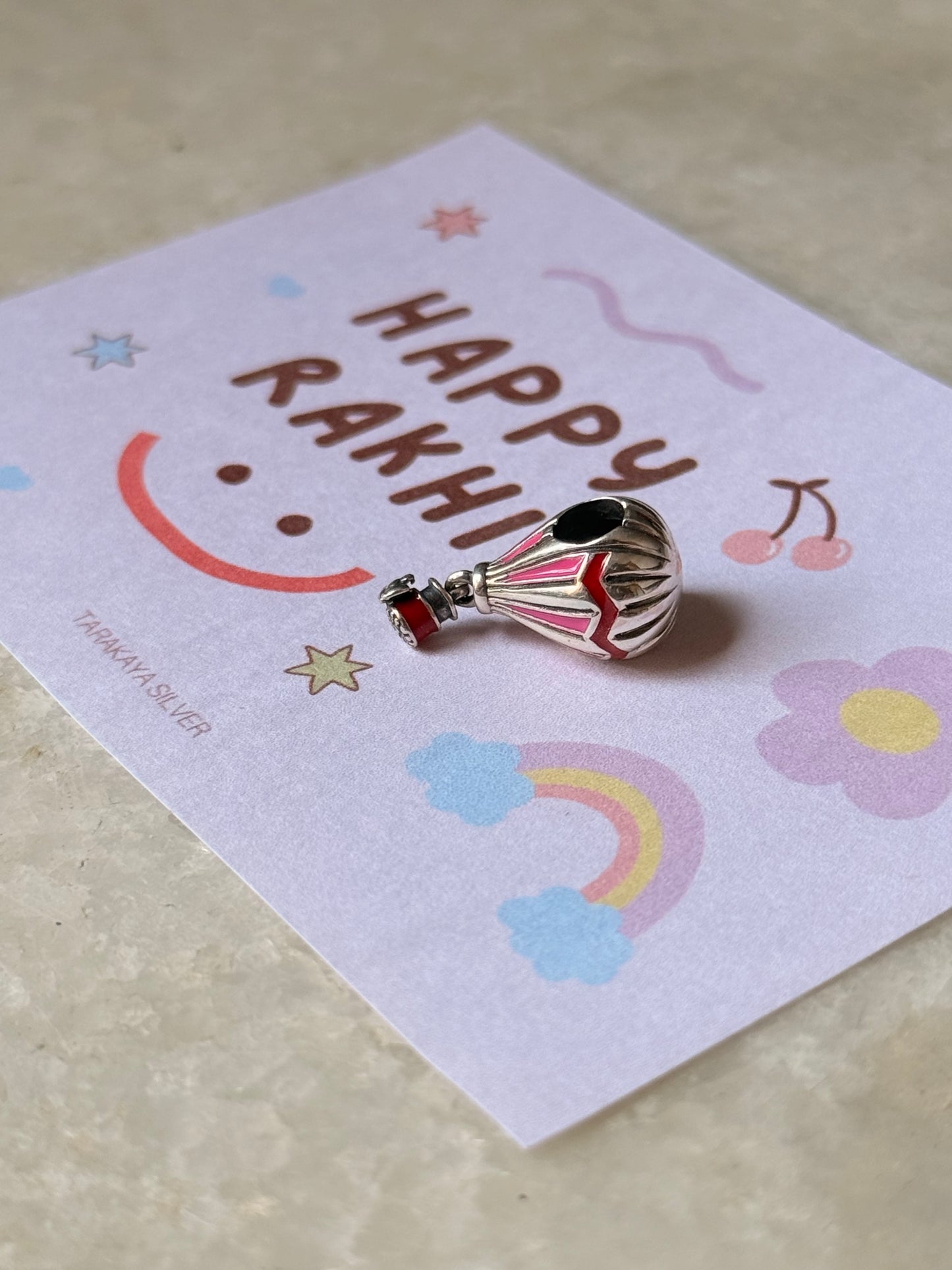 925 Sterling Silver Hot Air Balloon Charm - Reusable as Pendant / Bracelet Charm Handcrafted Rakhi