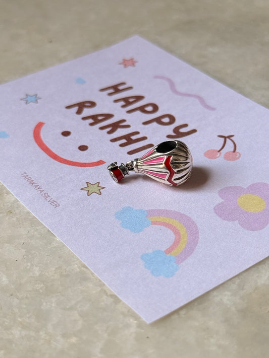 925 Sterling Silver Hot Air Balloon Charm - Reusable as Pendant / Bracelet Charm Handcrafted Rakhi