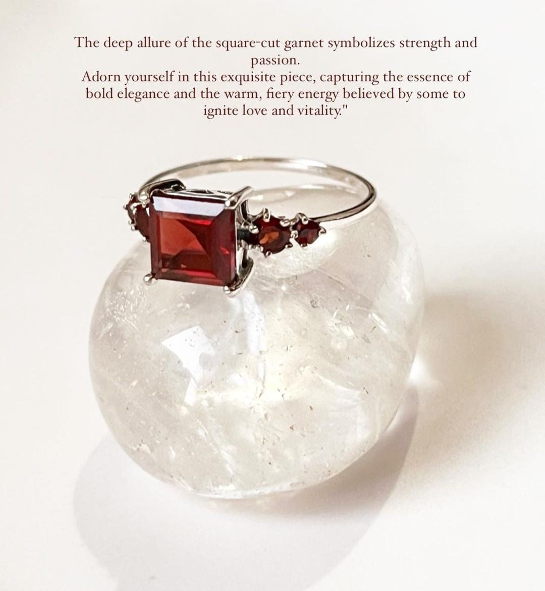 Timeless square-cut garnet in a vintage silver ring design